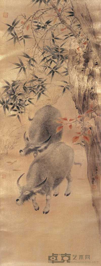 李金国 2006年作 溪岸归牛 镜心 148×54cm
